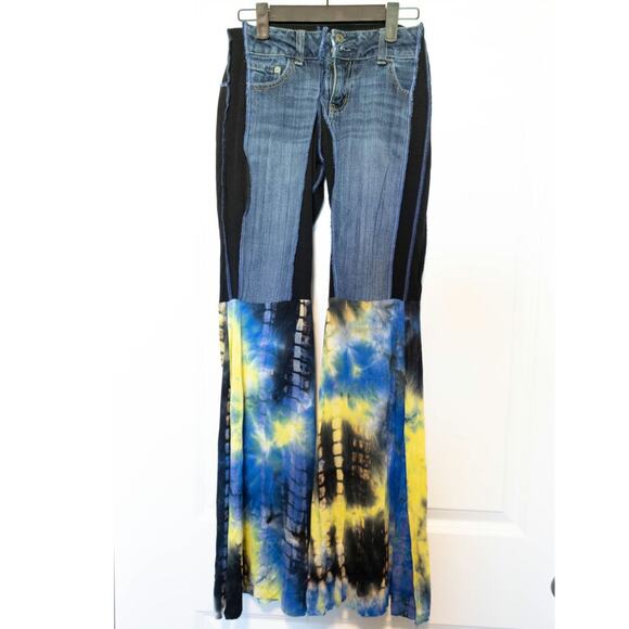 Styles Ever After Ladies 70's Retro Patchwork Demin Jeans Size XS - Picture 1 of 5